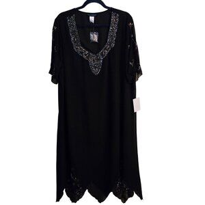 Ulla Popken NWT Black Beaded A Line For Chiffon Formal Maxi Dress Size 16/18